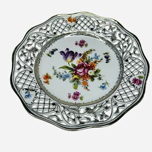 Schumann Dresden Bouquet Pierced Wall Plate 8" Germany Vintage Fine Porcelain
